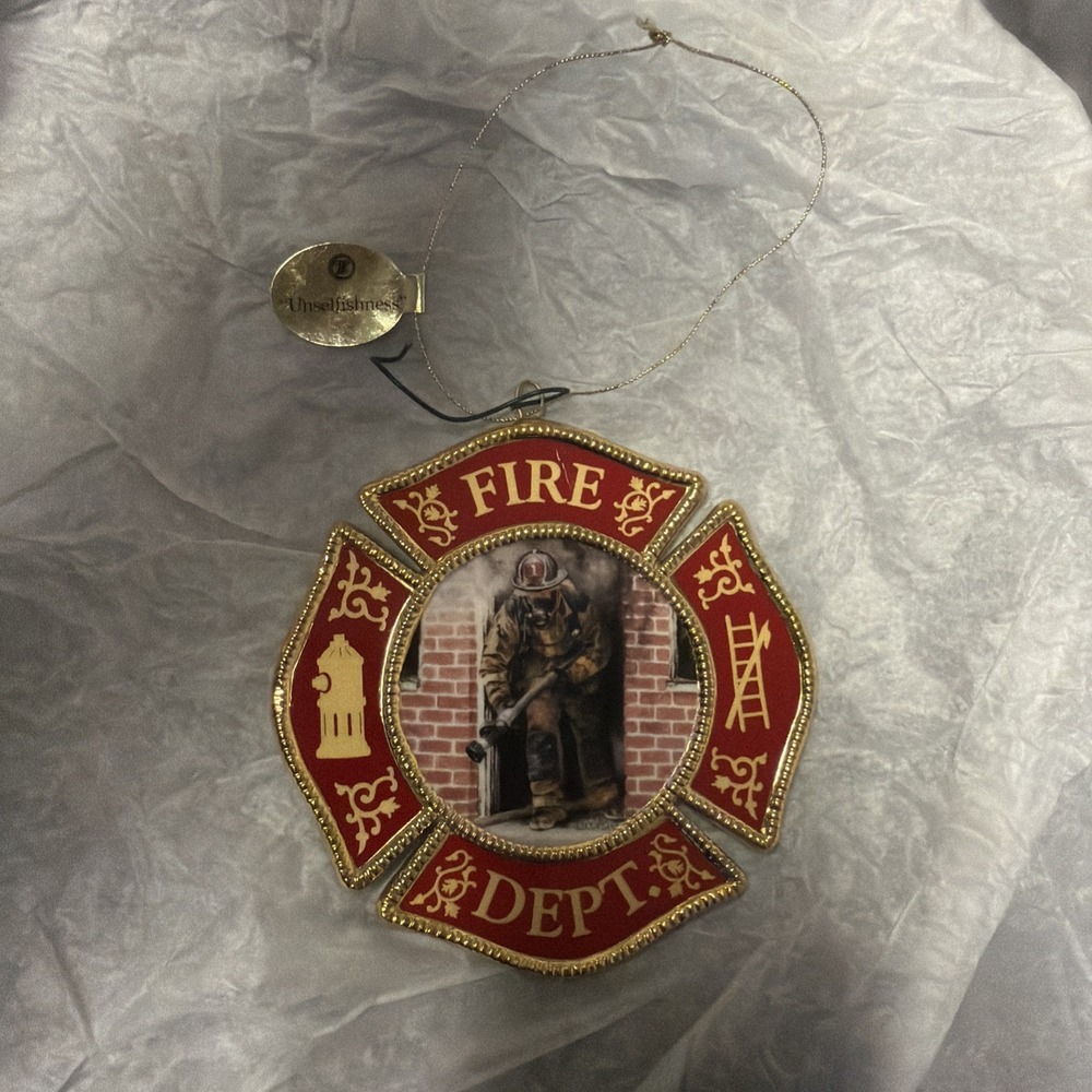 Bradford Exchange Fireman Christmas Ornament Unselfishness Glen Green Porcelain